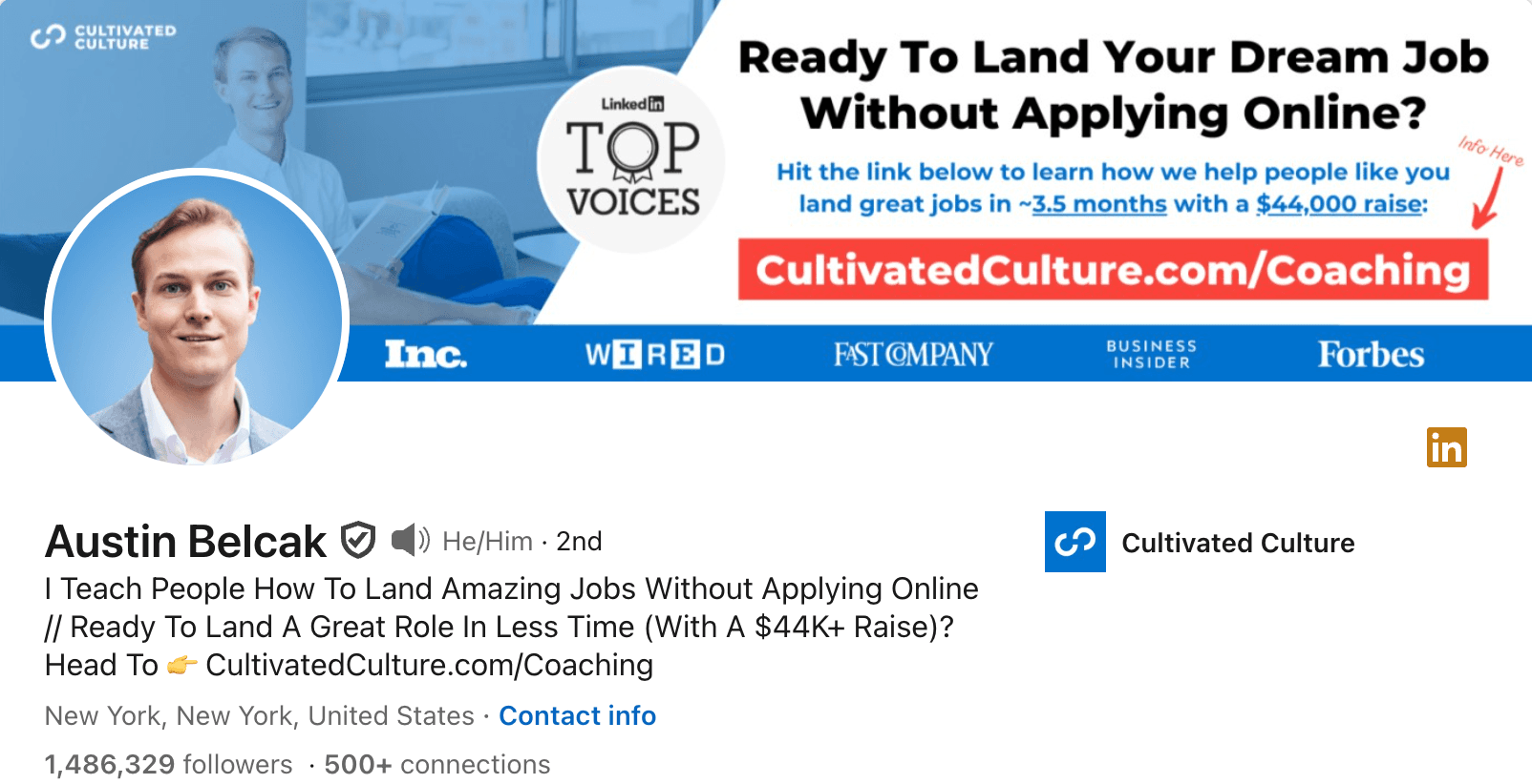 Austin Belcak's LinkedIn profile