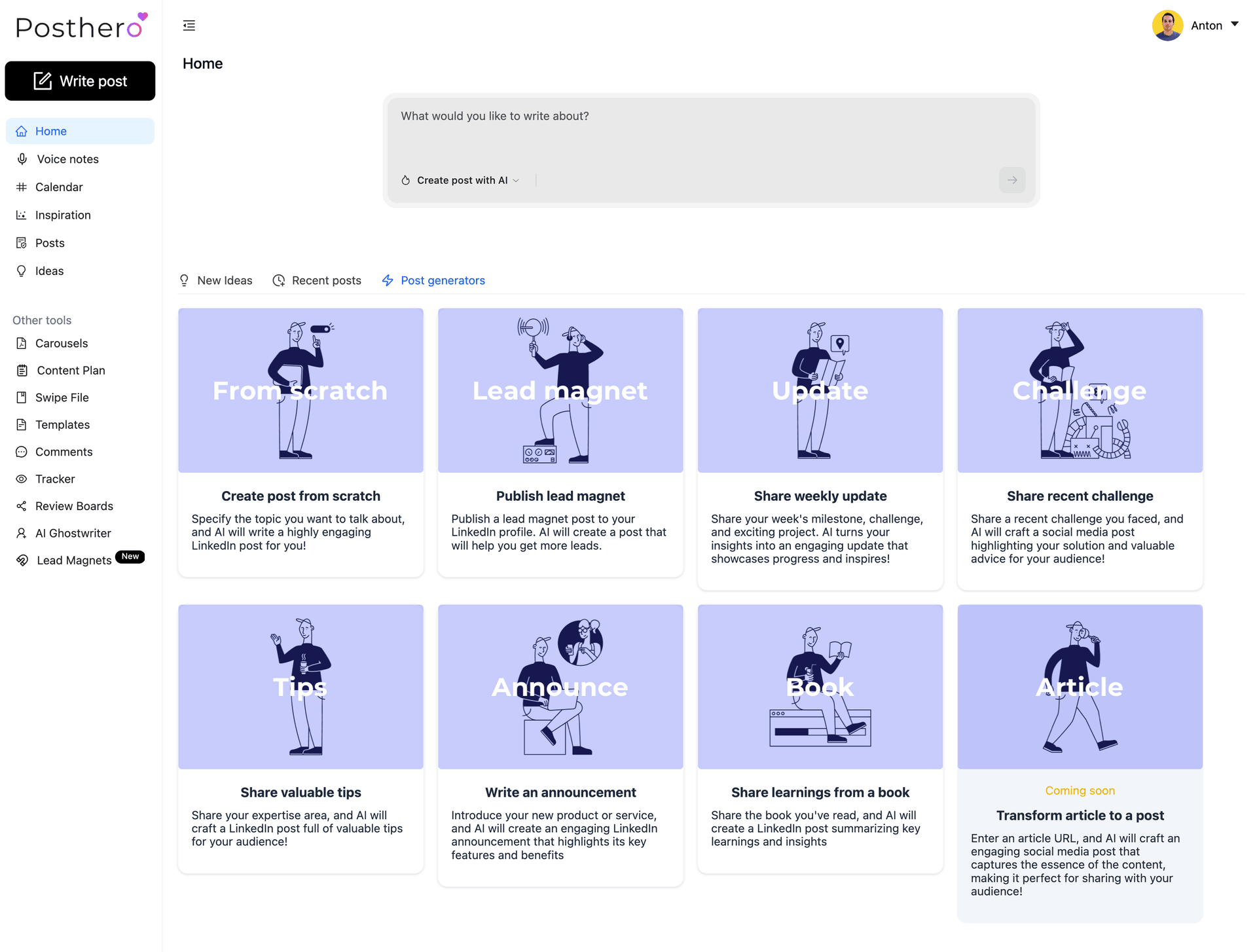 PostHero Dashboard - AI Social Media Post Generator